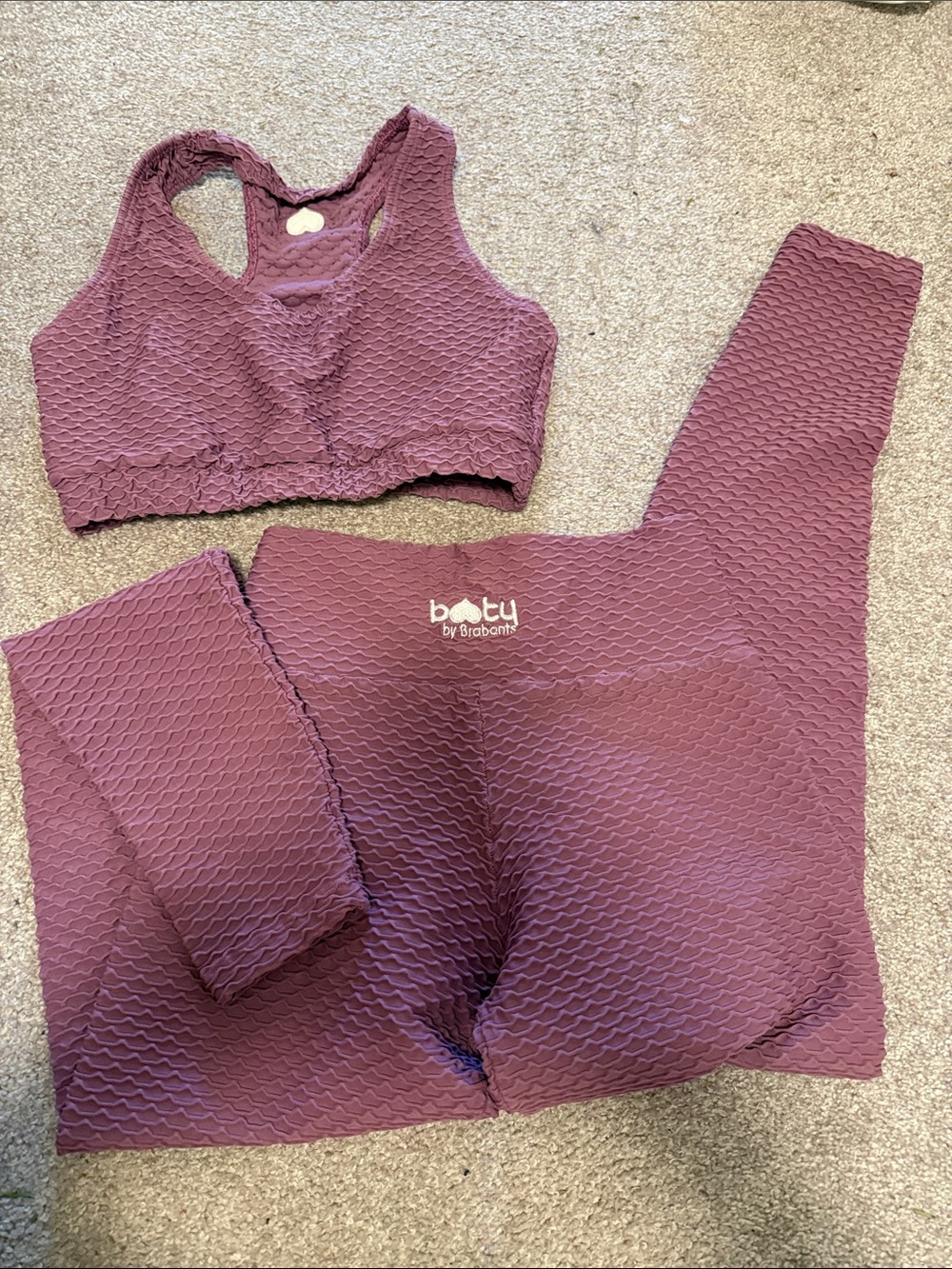 Booty by Brabants Plum Textured Sports Bra & High-Waist Leggings Set